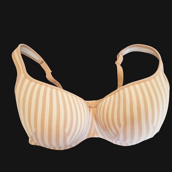 Cacique Bra 40F Lightly Lined Balconette Smooth Underwire Blush Pink Stripes - Picture 1 of 16